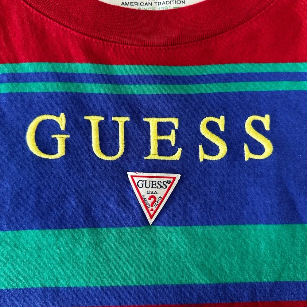 Guess Originals Camden Striped Short Sleeve T-Shirt Red Blue Green Men’s Medium - Picture 5 of 6